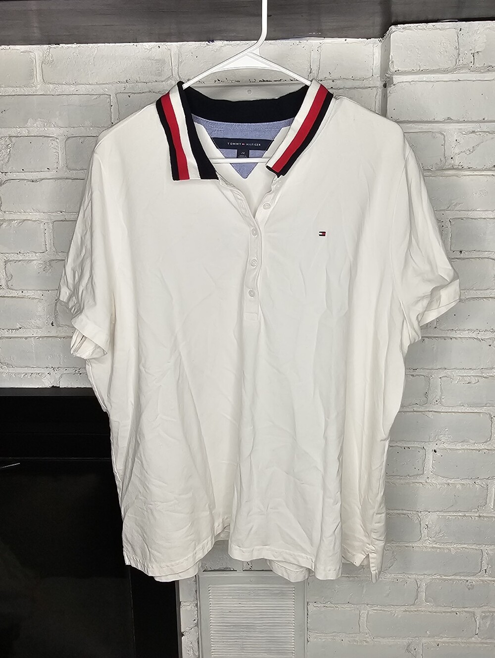 Tommy Hilfiger White Polo with Red & Navy Collar Trim